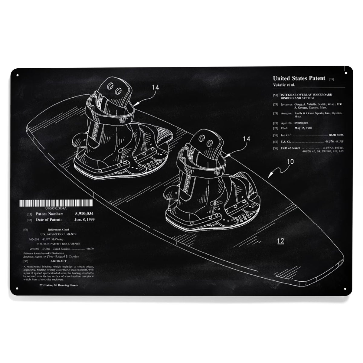 Blackboard Patent Wakeboard Metal Sign Decor K12062