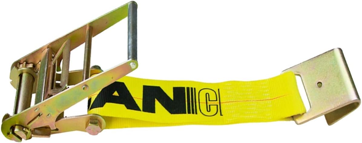 Ratchet Strap with Flat Hooks, 4 Inch x 27 Foot, 2 Pack, Yellow V606262