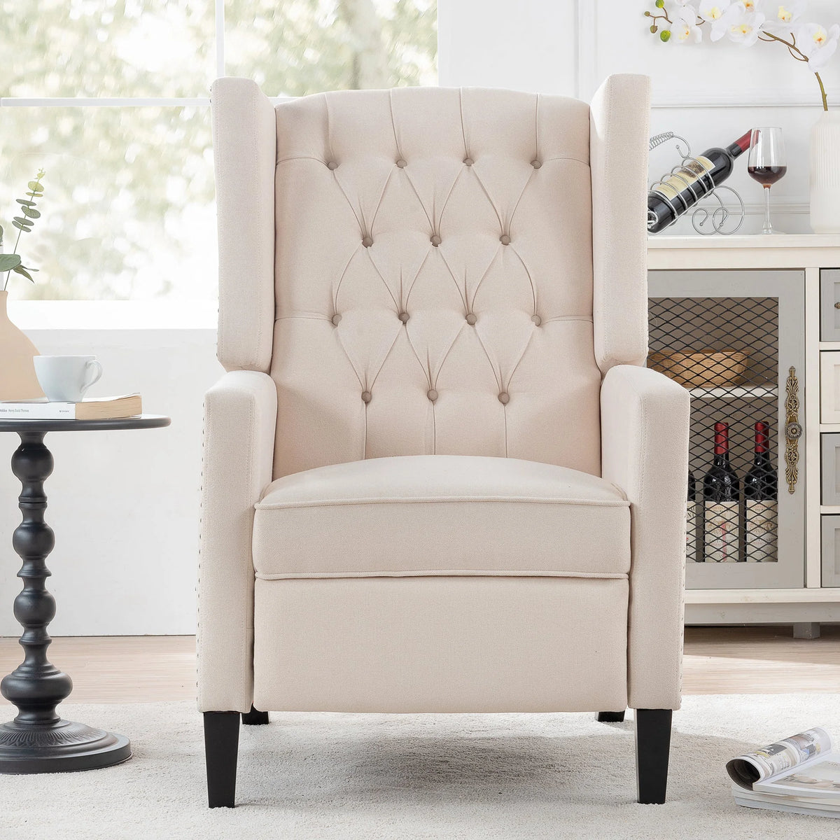 Beige Manual Wing Chair Recliner M3769