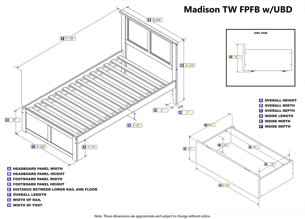 Twin Solid Wood Platform Bed with Footboard & 2 Storage Drawers in White T618