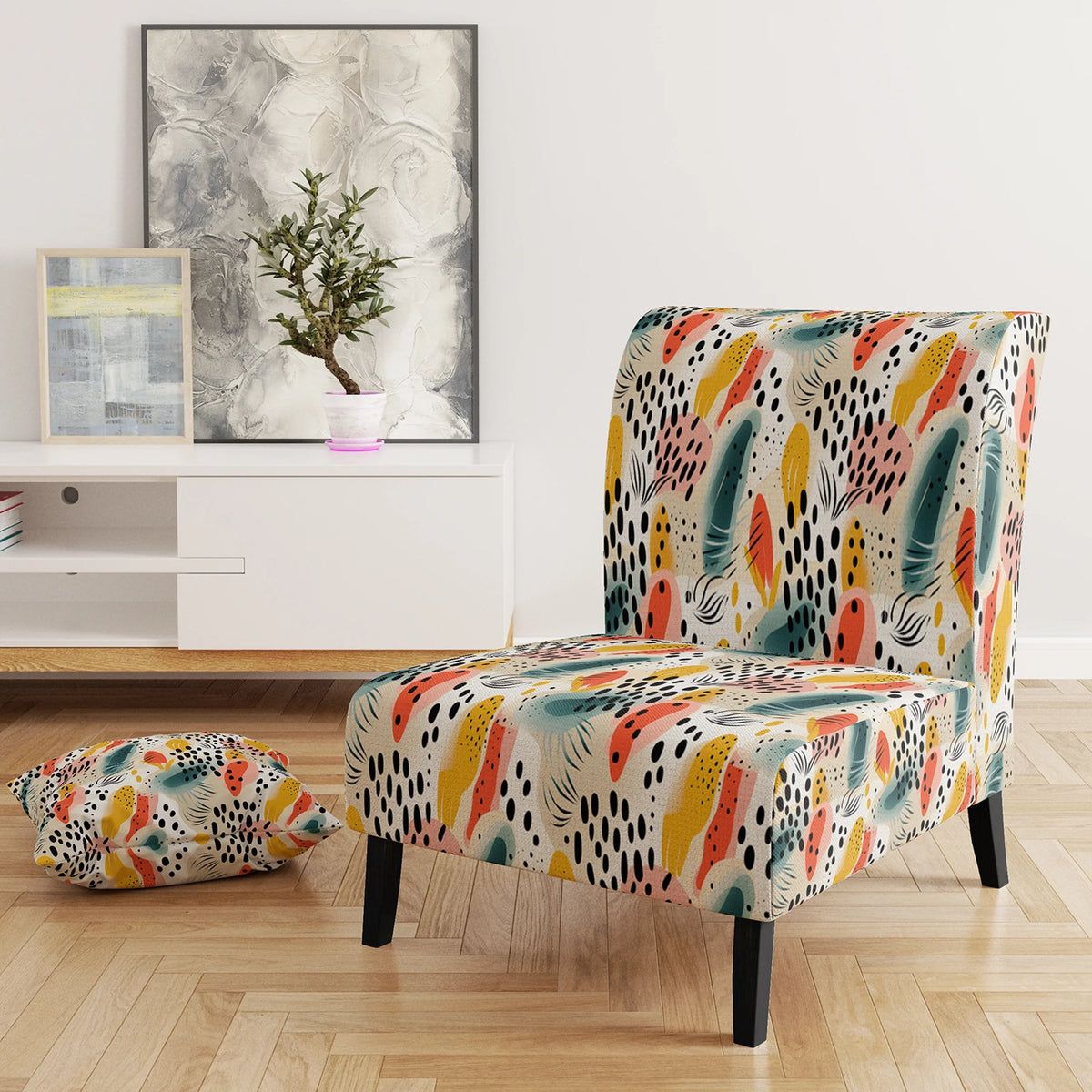 Upholstered Tropical Accent Chair and Floral Arm Chair J69092