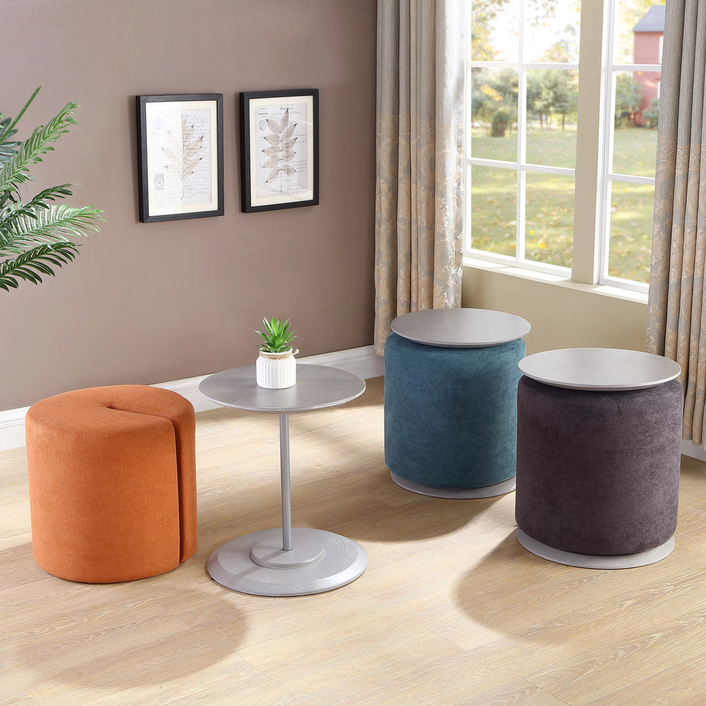 Dark Grey 2-Piece Table with Fabric Ottoman P388860