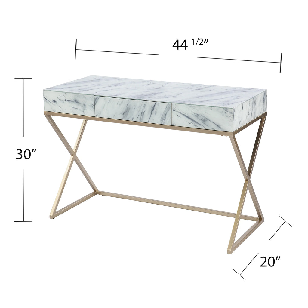 Gold Faux Marble Writing Desk with Storage H2261