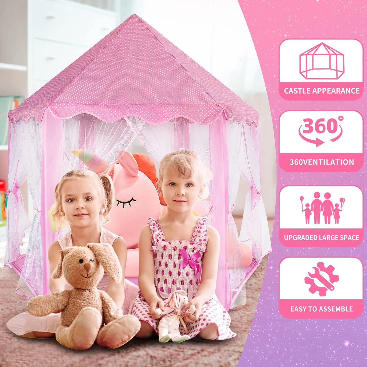 Castle Princess Tents with Lights, Kids Tents for Indoor and Outdoor Play R587964
