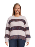Metallic Stripe Pullover Sweater with Long Sleeves C292