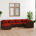 6 Piece Poly Rattan Brown Outdoor Sectional Sofa Set with Red Cushions F892