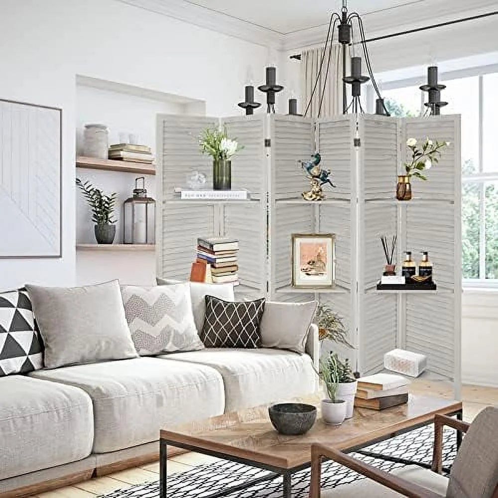 Wood 4 Panel Room Divider with Shelves A2026
