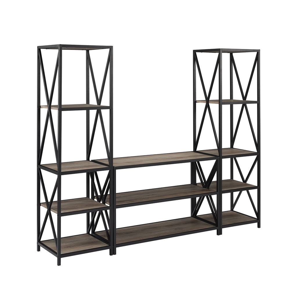 3-Piece X-Frame Entertainment Wall - Dark Walnut / Black Metal X382621