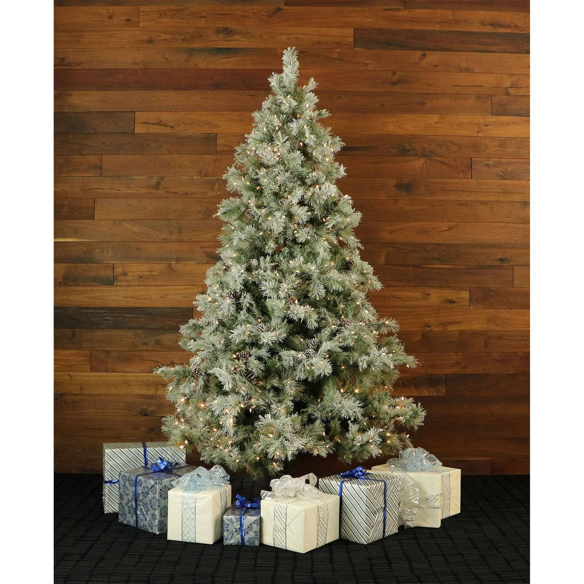 7.5-ft Glistening Pine Tree with Pine Cones and Clear LED Lights R218672