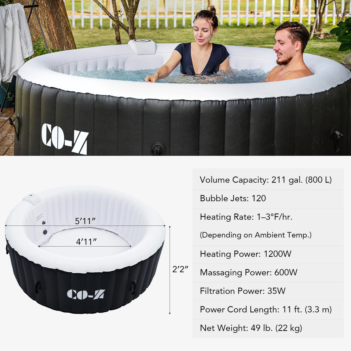 4 Person 6ft Inflatable Hot Tub Pool with Massage Jets K18322