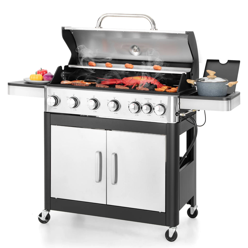 6 Burner Propane Gas Grill with Side Burner Stainless Steel B374