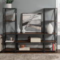 3-Piece X-Frame Entertainment Wall - Dark Walnut / Black Metal X382621