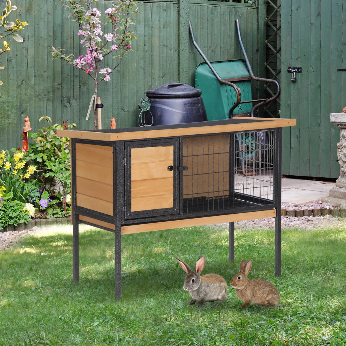 Wooden Rabbit House with Roof C742