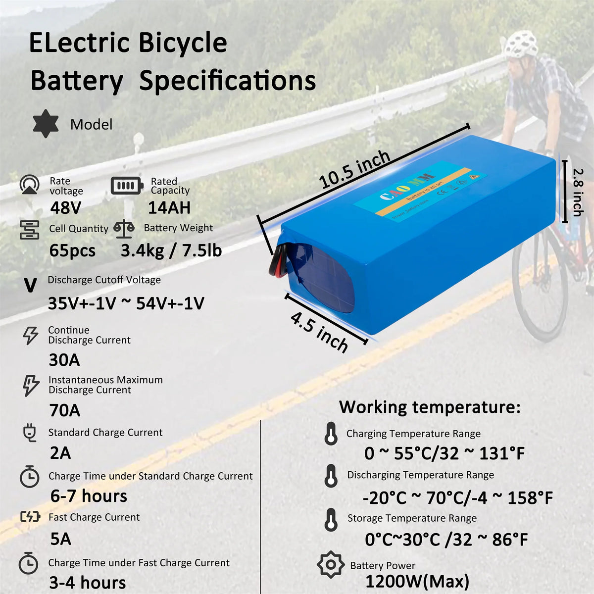 48V 14Ah Lithium Battery T-Plug 30A BMS for 1000W Electric Bike G397309