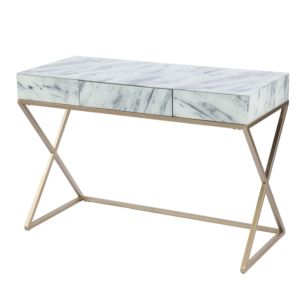 Gold Faux Marble Writing Desk with Storage H2261
