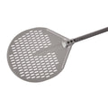 Carbon 16x22 Anodized Aluminum Round Perforated Pizza Peel with Handle A921