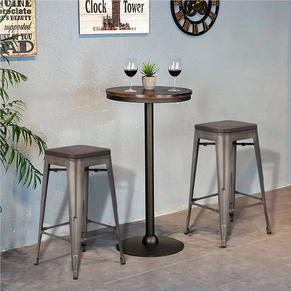 24" Counter Bar Stool with Wooden Seat N1939