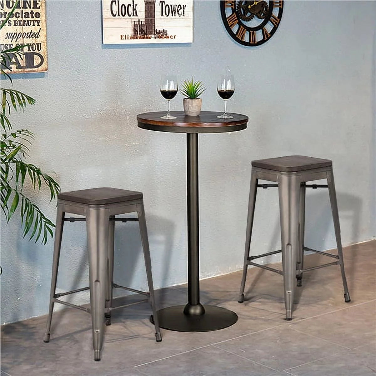 24" Counter Bar Stool with Wooden Seat N1939