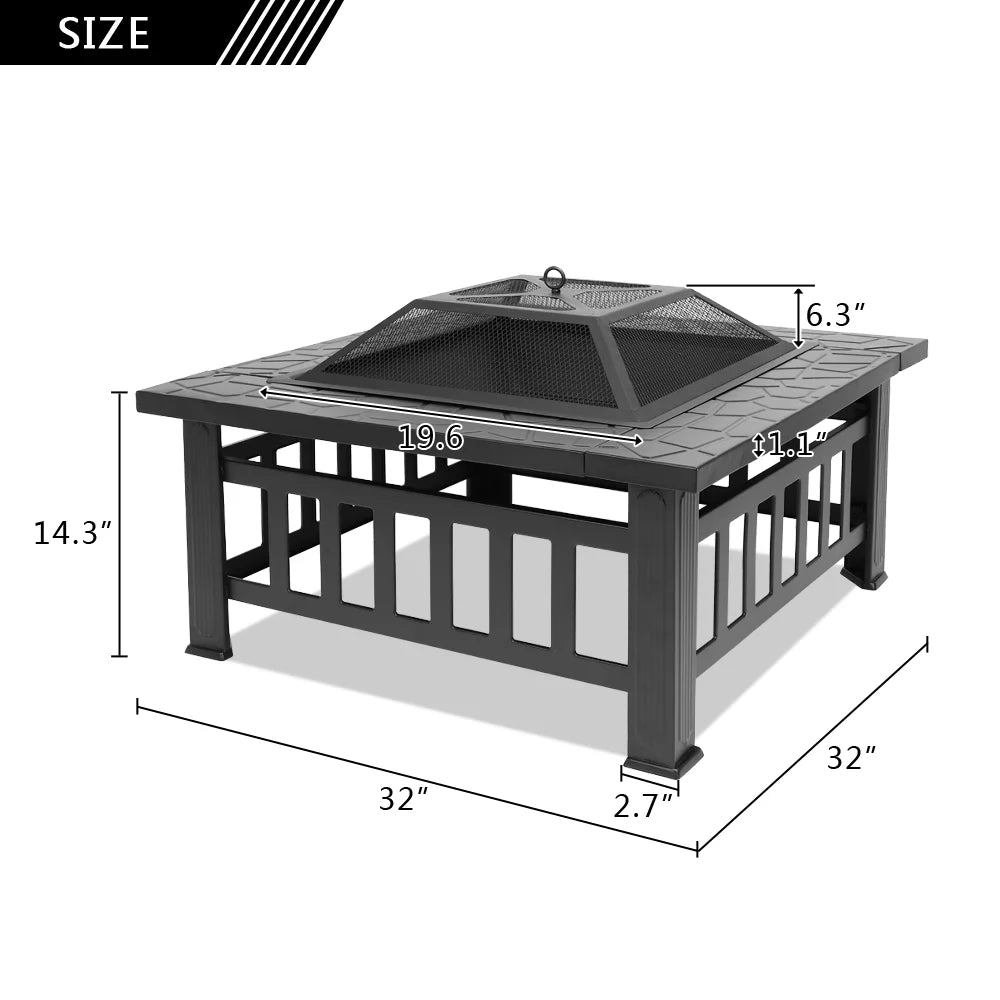 32" Outdoor Metal Square Fire Pit F652