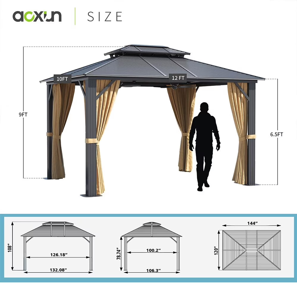 10X12 FT Aluminum Frame Hardtop Gazebo F6100
