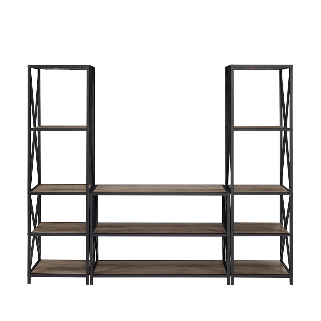 3-Piece X-Frame Entertainment Wall - Dark Walnut / Black Metal X382621