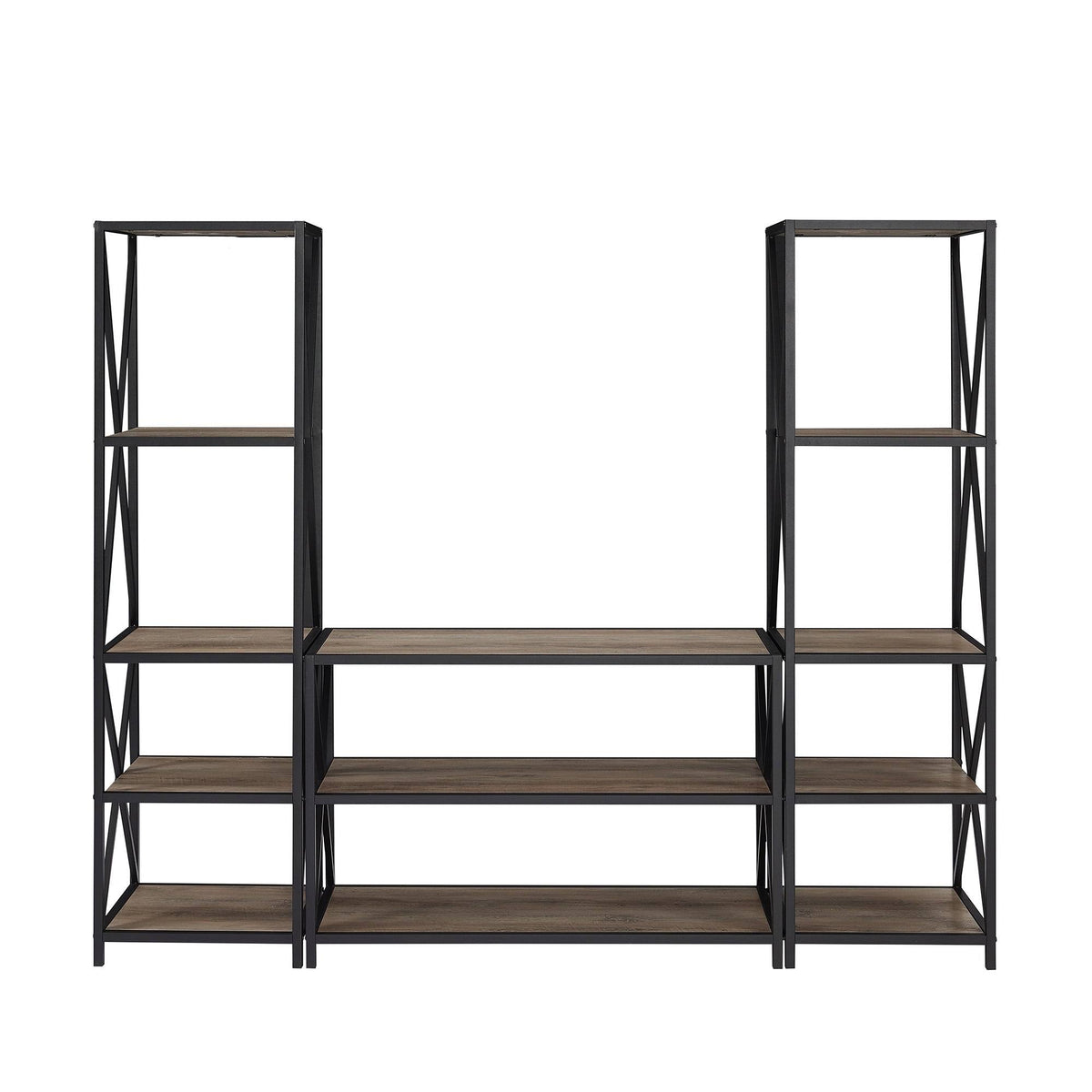 3-Piece X-Frame Entertainment Wall - Dark Walnut / Black Metal X382621