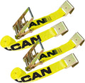 Ratchet Strap with Flat Hooks, 4 Inch x 27 Foot, 2 Pack, Yellow V606262