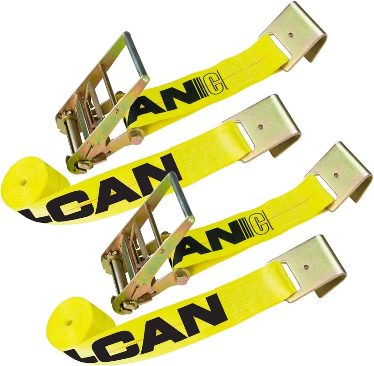 Ratchet Strap with Flat Hooks, 4 Inch x 27 Foot, 2 Pack, Yellow V606262
