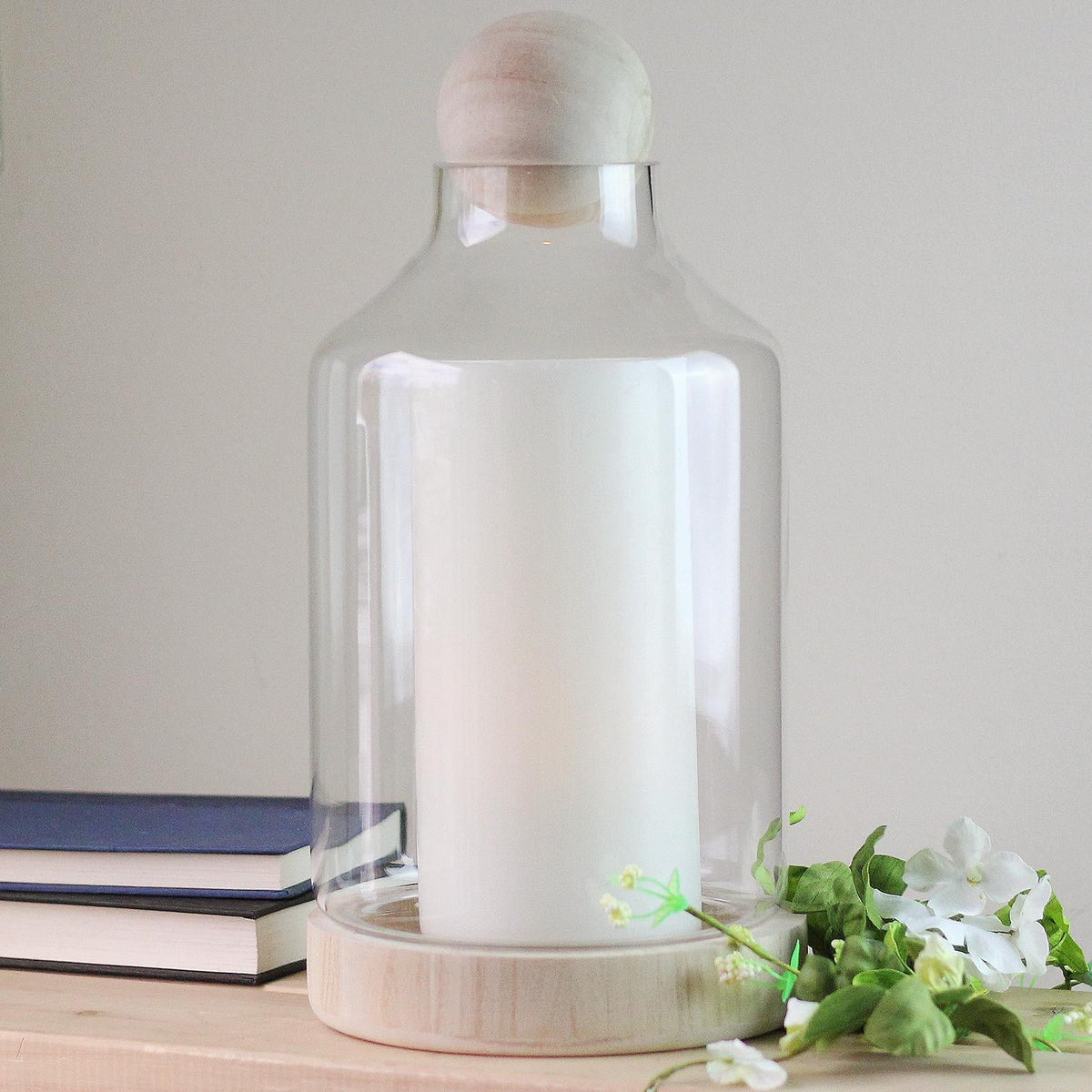 14" Glass Hurricane with Wooden Lid and Base B436