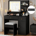 Black Vanity Desk Set with LED Light Mirror and Stool Z899965