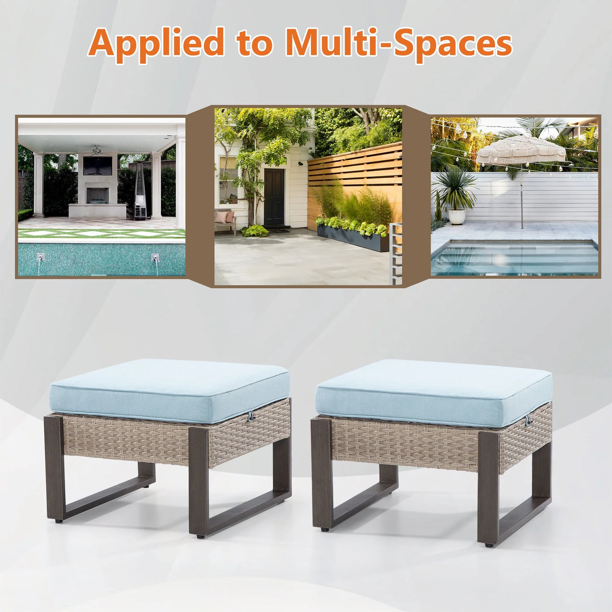 2-Piece PE Rattan Ottomans with Removable Cushions B913