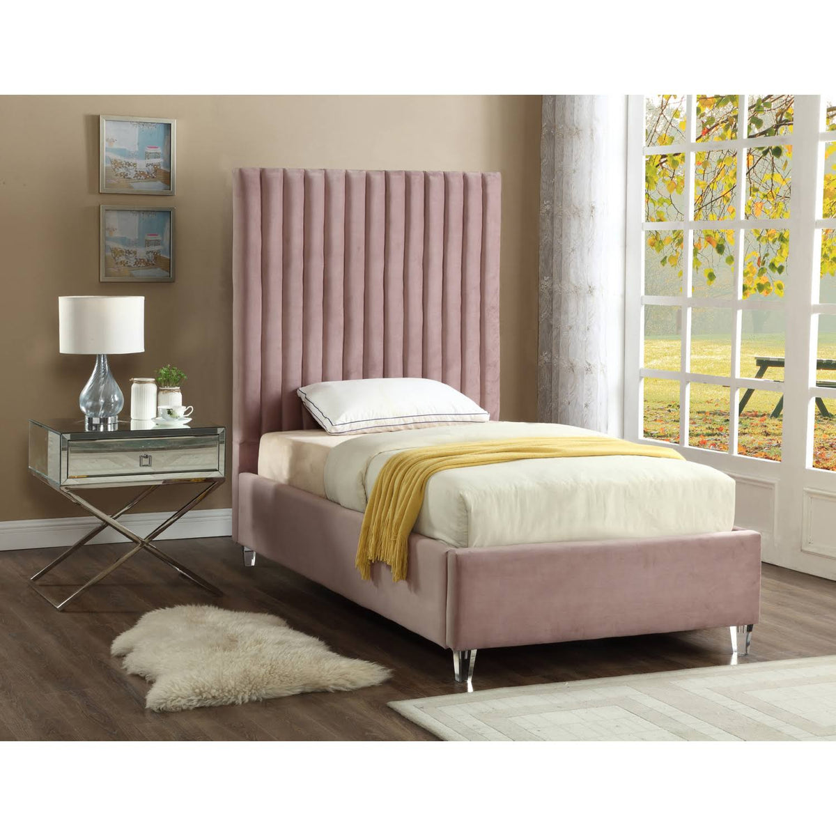 Pink Velvet Twin Bed C51743