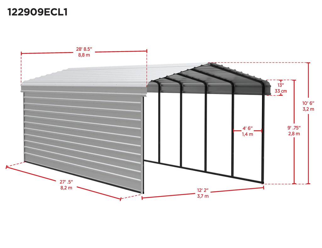 Galvanized Steel Carport Kit, 12' x 29' x 9', Charcoal S3600