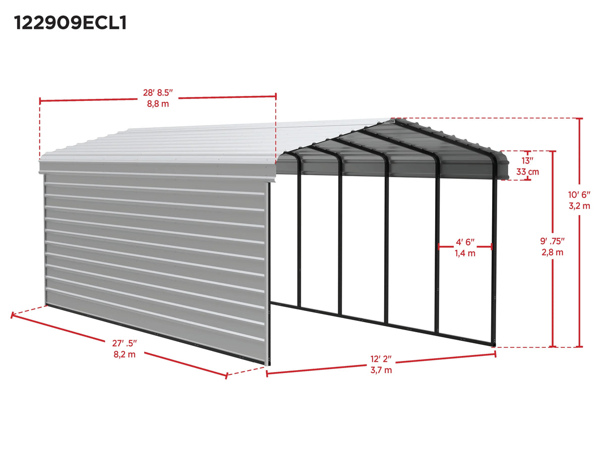 Galvanized Steel Carport Kit, 12' x 29' x 9', Charcoal S3600