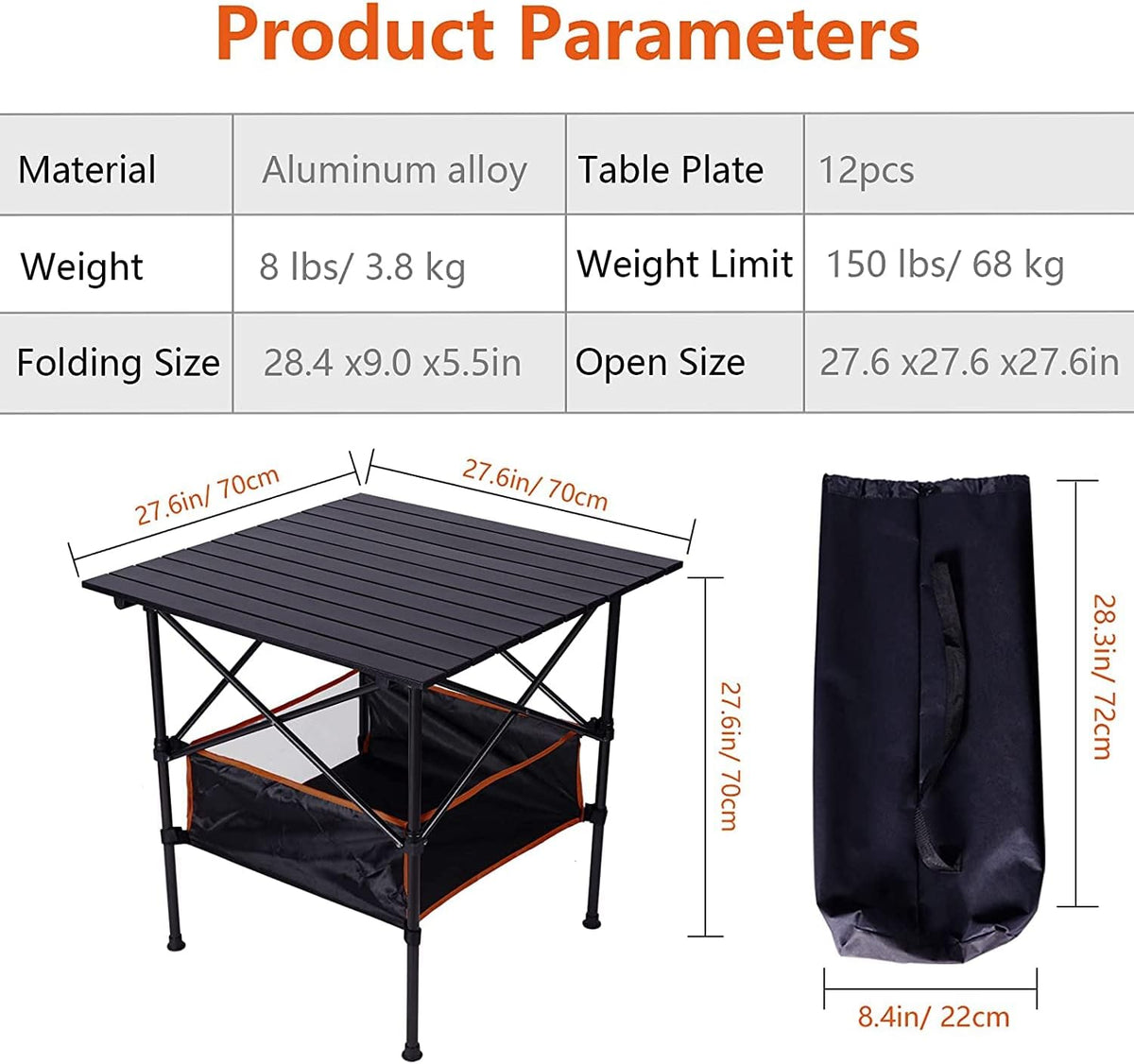 Heavy Duty Aluminum Camping Table with Carry Bag L591093