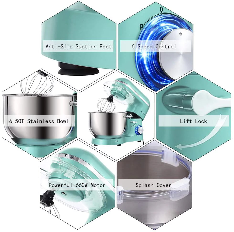 6.5-QT 660W 6-Speed Tilt-Head Electric Stand Mixer, Blue X637463