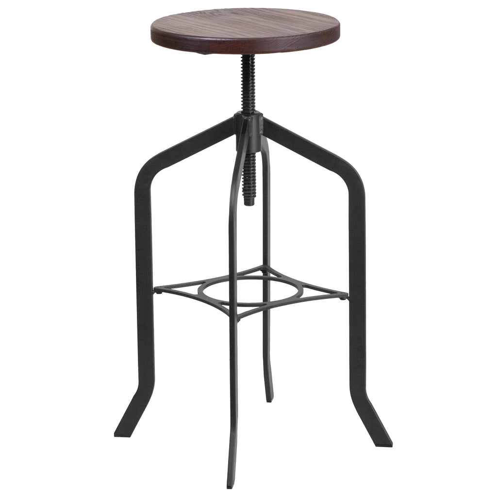 30 Inch Black Metal and Wood Adjustable Height Swivel Bar Stool C8620