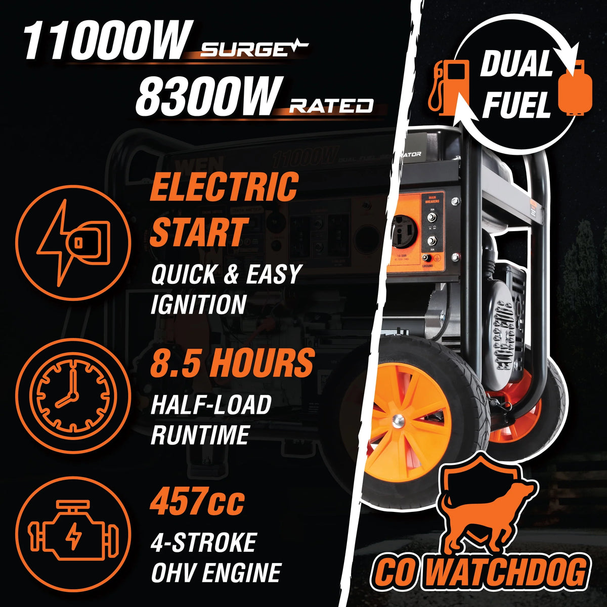 11000-Watt Dual Fuel Portable Generator with Wheel Kit Q4720