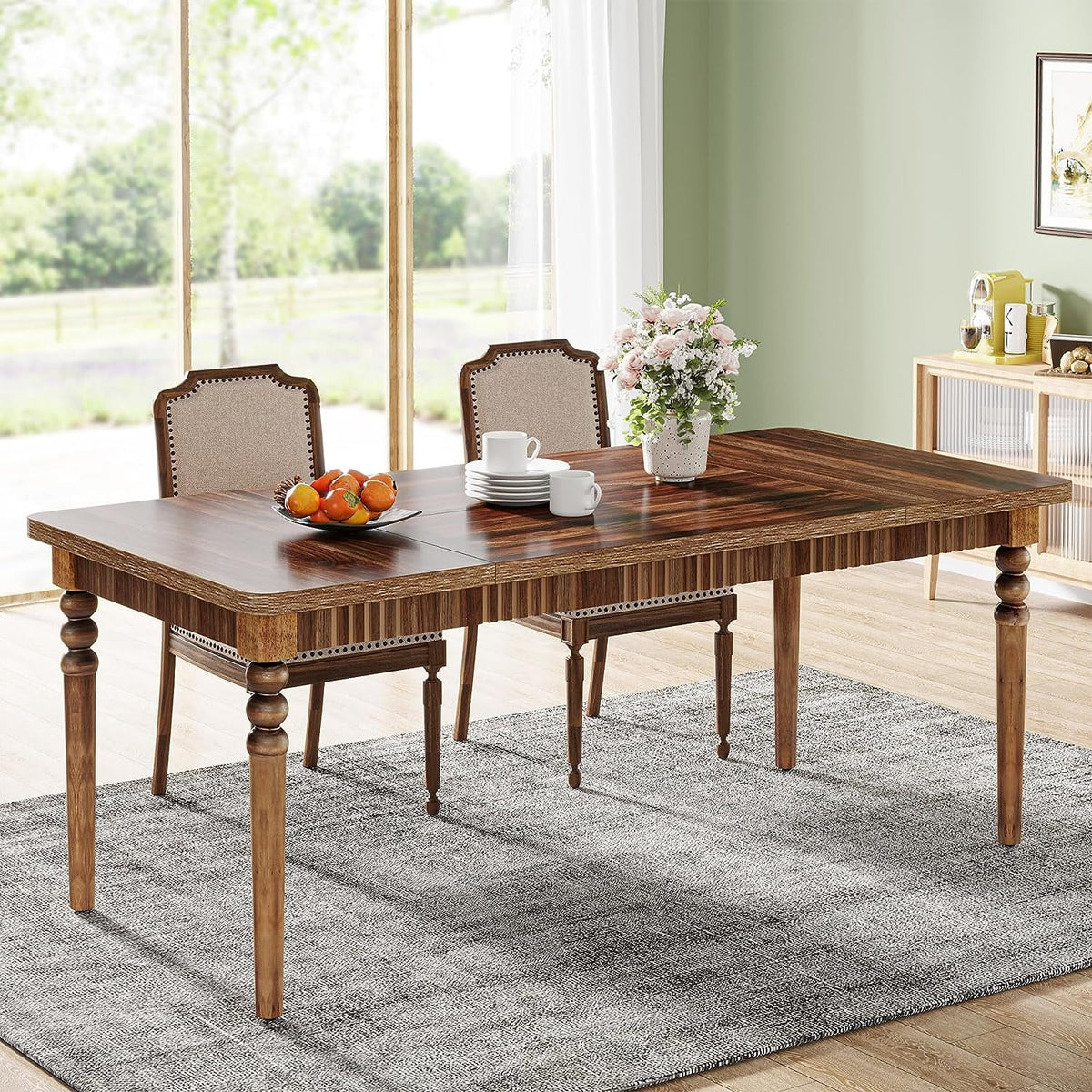 63-inch Farmhouse Dining Table with Solid Wood Turned Legs R701530