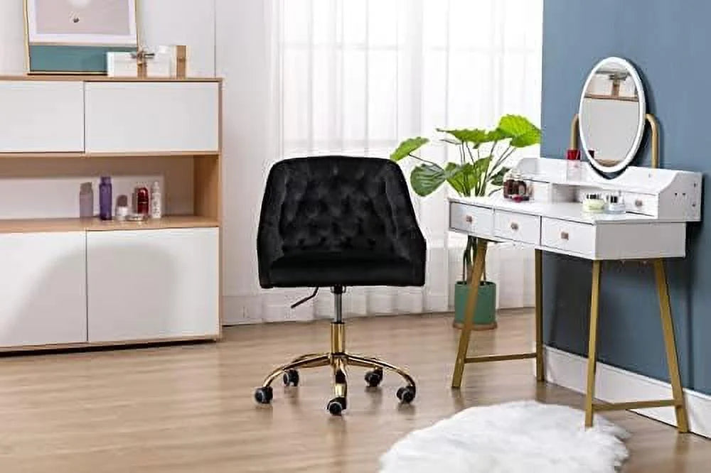 Pink Velvet Upholstered Swivel Desk Chair with Wheels M69698