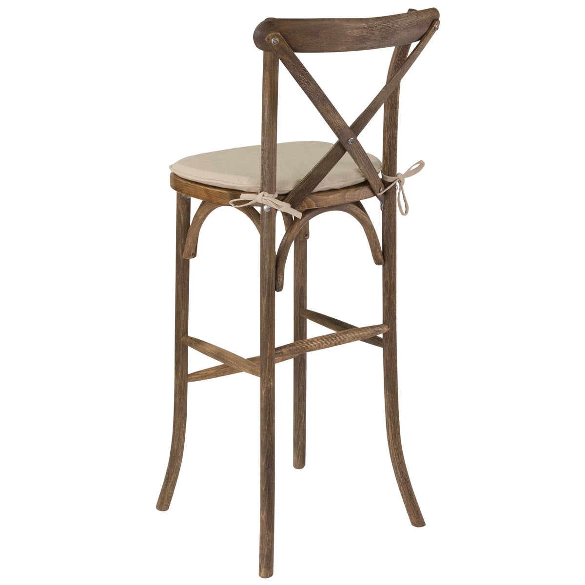 Dark Antique Wood Cross Back Barstool with Cushion A591
