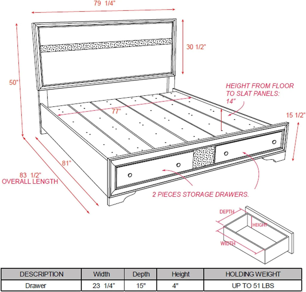 King Size Wooden Bed with Storage Drawers, White Q495023