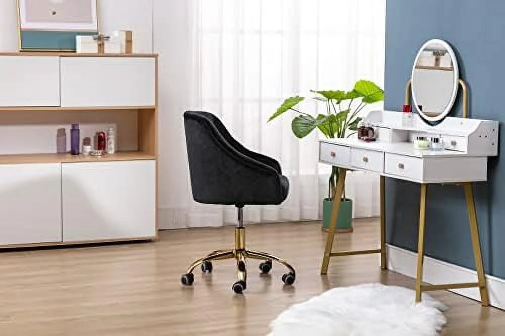 Pink Velvet Upholstered Swivel Desk Chair with Wheels M69698