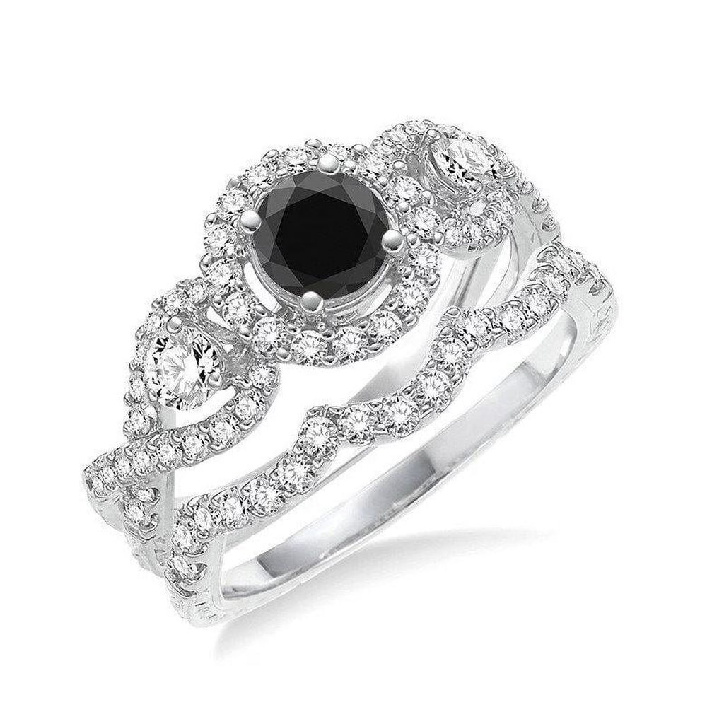 14k Rose Gold Black Diamond Wedding Set Engagement Ring Z70568