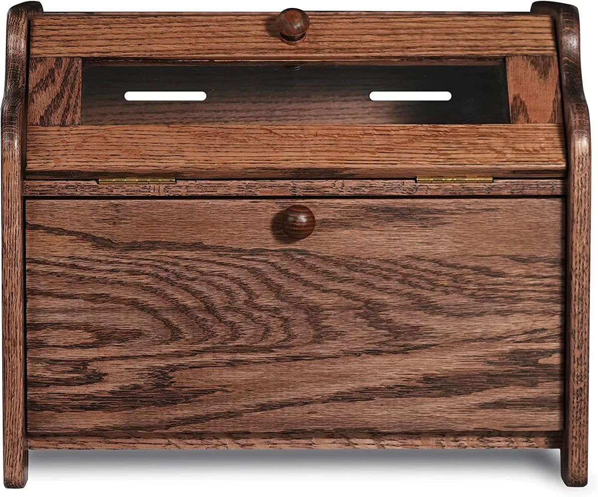 Solid Wood Oak Bread Box with Clear Window Z5099
