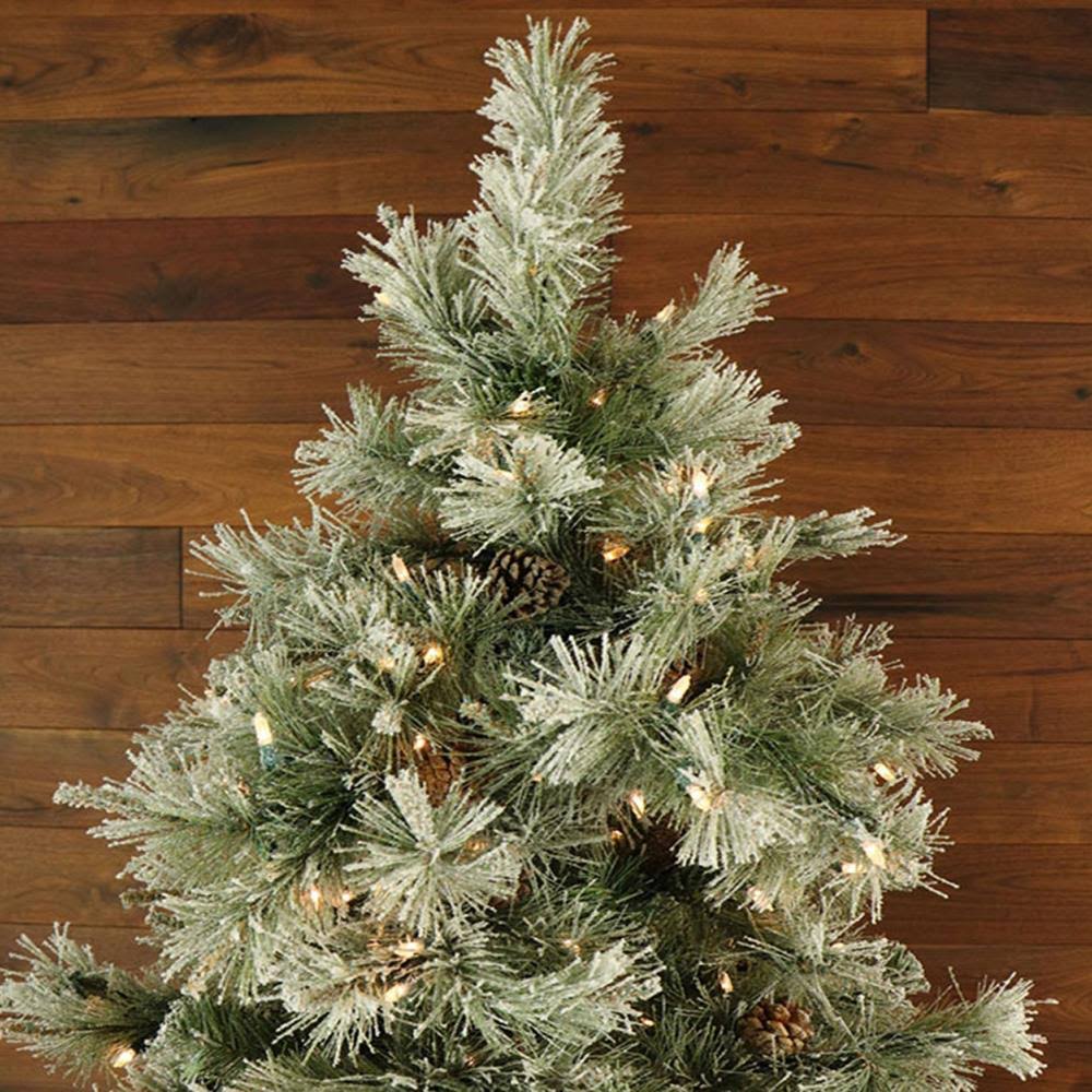 7.5-ft Glistening Pine Tree with Pine Cones and Clear LED Lights R218672