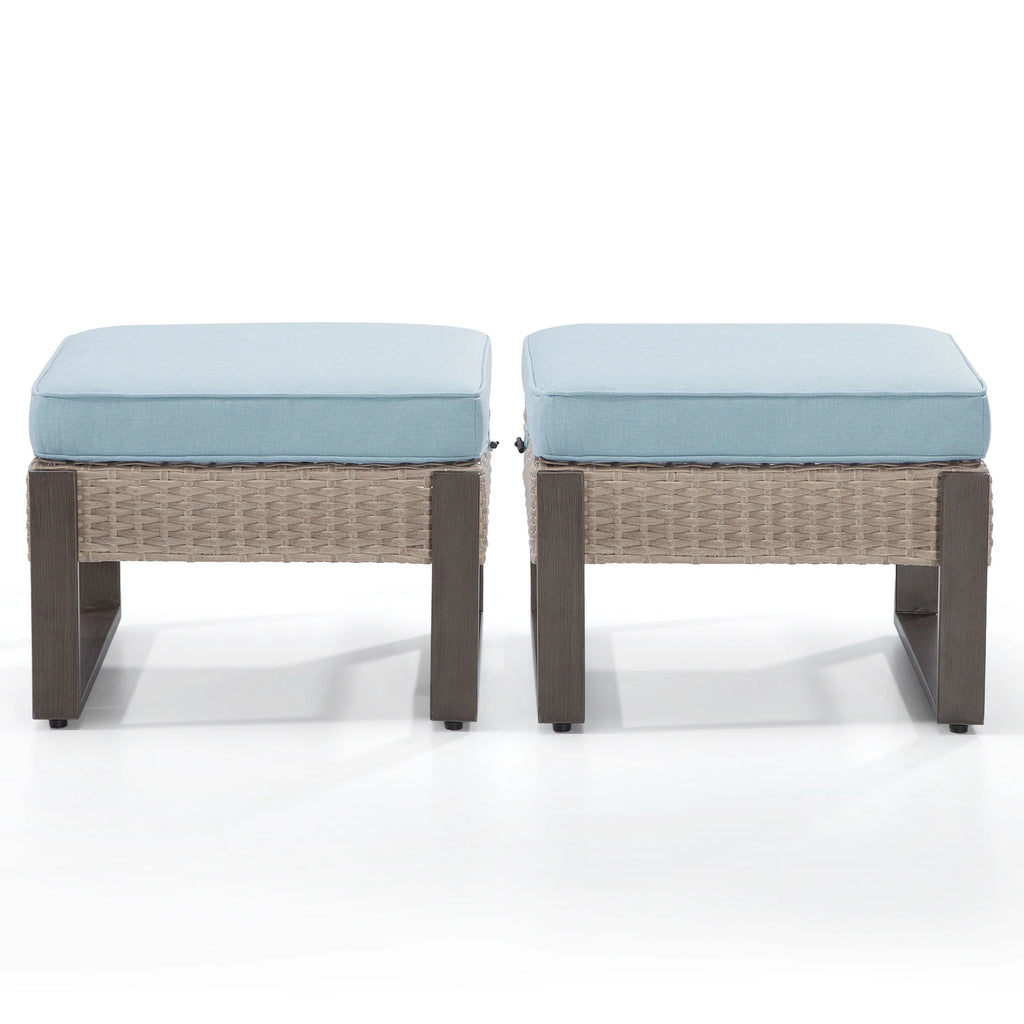 2-Piece PE Rattan Ottomans with Removable Cushions B913