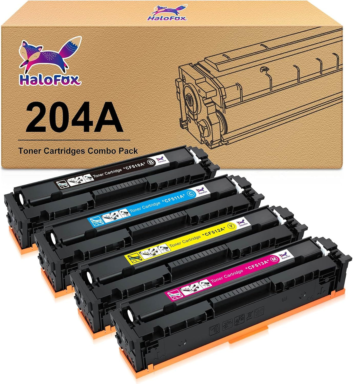 Compatible Toner Cartridge 4-Pack for HP 204A CF510A CF511A CF512A CF513A Pro MFP M180n M180nw M181fw M154a M154nw Color Pro Printer (Black, Cyan, Yellow, Magenta) O91023