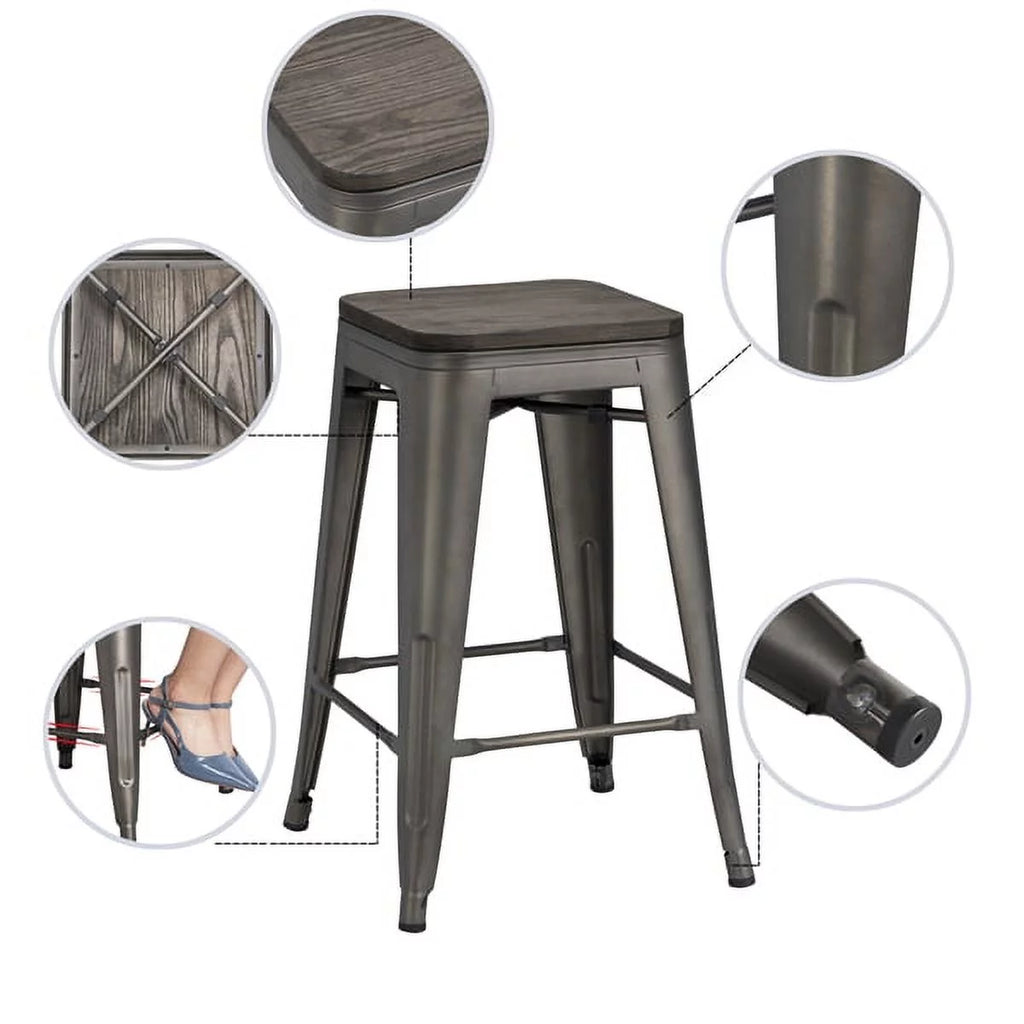 24" Counter Bar Stool with Wooden Seat N1939