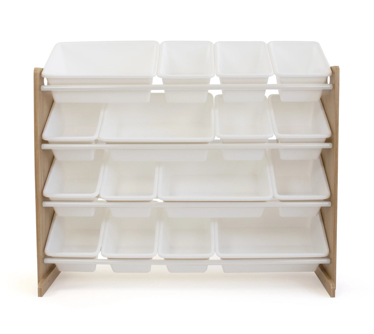 Kids Wood Toy Storage Organizer with 16 White Plastic Bins V394